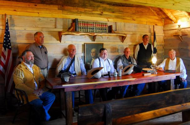 The Van Zandt County Commissioners, along with (standing) Carl Waddell and Stephen Goode, were among those who participated in the Calaboose Dedication Day. Photos by Ine Burke