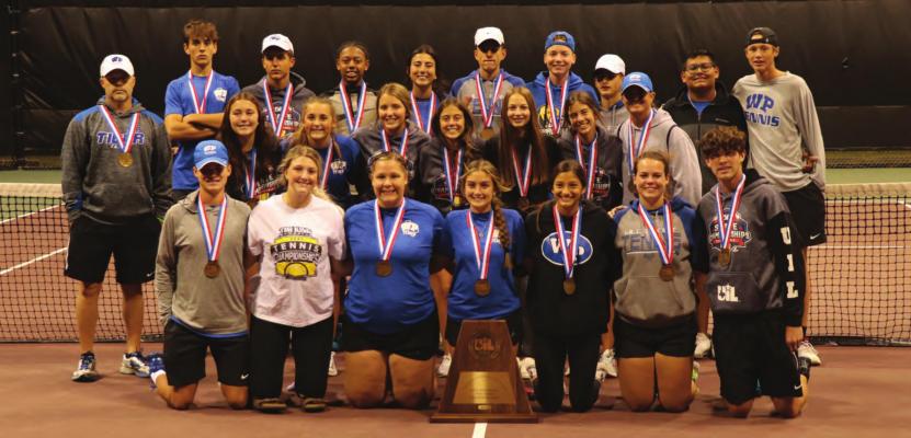 Tiger netters put together one of the best fall seasons in the program’s storied history, going 22-2 overall en route to a bronze medal finish at the Class 4A State Tennis Tournament in College Station. Courtesy photos