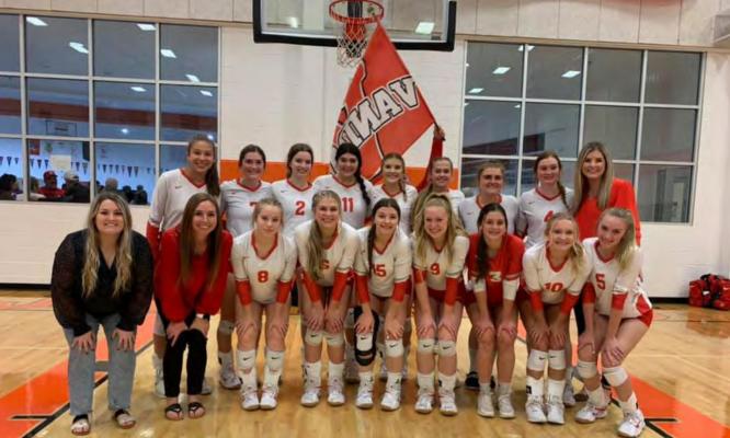 The Van Lady Vandals scored a thrilling 25-15, 25-9, 16-25, 26-24 win over Kaufman in the bi-district round, advancing to the Area round where they will take on the Paris Lady Wildcats. Courtesy photo