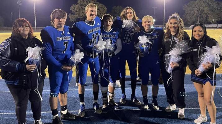 Fruitvale ISD recognized its senior football players, band members and cheerleaders prior to the district finale against Leverett’s Chapel Nov. 5. Photo courtesy of the Grand Saline ISD Facebook page