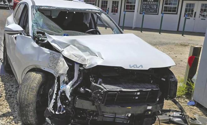 A car was struck by a train near the entrance of Ham Orchards in Terrell along Highway 80 on the afternoon of Friday, Aug. 7. Courtesy photo