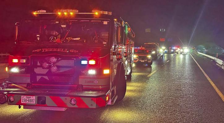 Multiple agencies work a two-vehicle crash at Windmill Farms Boulevard that claimed three lives on U.S. Highway 80 in Forney near Terrell on Sunday, July 26. Photo courtesy of Terrell Volunteer Fire Department