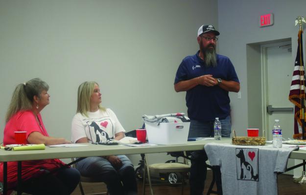 Cameron Lowery of Diamond L Veterinary Service in Wills Point and the Grand Saline Veterinary Clinic was the guest speaker Sept. 3 during the Van Area Chamber of Commerce Quarterly Luncheon held downtown at The Movie House. Erica Rumbo (middle) also spoke on behalf of the Friends of Van Zandt County Animal group during the luncheon. Photo by Susan Harris