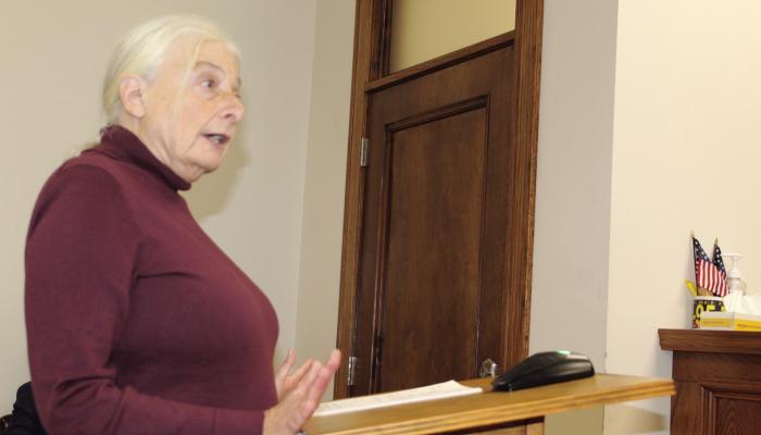 Van Zandt County Democratic Party Vice-President Ann Nelson expressed her support for the VZC Commissioners Court to authorize VZC Judge Andy Reese to apply for the Texas Historical Commission Courthouse Preservation Program (THCPP) Courthouse Restoration Grant in 2026. The commissioners’ court unanimously approved the agenda item during their regular meeting Dec. 31. Photo by David Barber