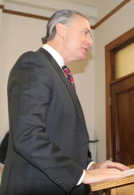 Van Zandt County resident Tom Duke voiced his opposition to a proposed $145 million Bond Election for May 3 to build a new VZC Jail and a new VZC Sheriff’s Office during the regular meeting of the VZC Commissioners Court Feb. 12. The commissioners’ court later voted to table any bond election until at least November. Photo by David Barber