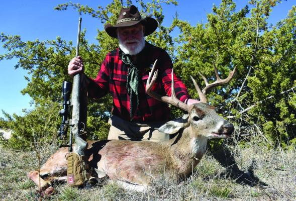 Larry Weishuhn aka. ‘Mr. Whitetail, with a fine very late season West Texas buck taken on a hunt with Luke that past February. Photo by Luke Clayton