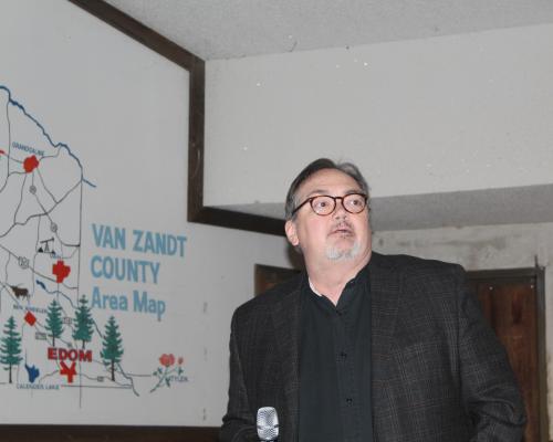 Wade Thompson of Government Capital Securities, the financial advisor for Van Zandt County regarding a proposed new VZC Courthouse facility, was in attendance Feb. 3 for a Town Hall Meeting held at Edom City Limits. Thompson discussed what effect the proposed project would have on taxpayers in VZC. Photo by David Barber