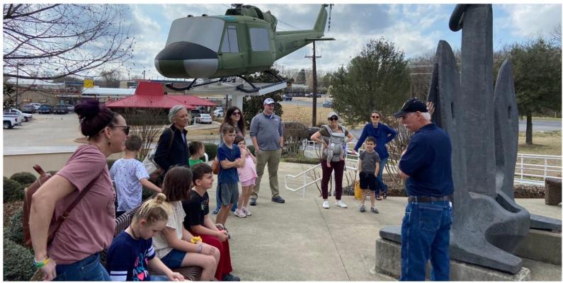 Phil Smith gives a tour of the VZC Veterans Memorial Plaza and Museum to homeschooled children of Van Zandt County. Courtesy Photo