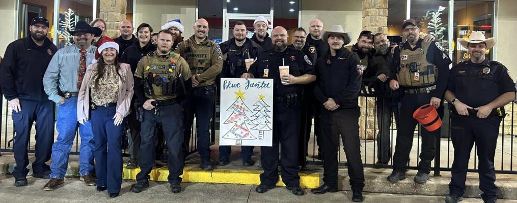 Grand Saline Fire and Police Department along with other organizations, accepting donations for the annual Blue Santa Fundraisers to help kids shop with a cop this Christmas. Photo courtesy of Caden Mosher, Grand Saline Fire Department