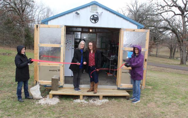 A ribbon-cutting and open house was held Feb. 11 for the ‘Blessings Barn’ ministry at the Holly Springs Methodist Church in Martins Mill. Among those in attendance were left to right, church members Patsy Shaw, Carol Abbott, Pastor Erin Muckleroy, and church member Martha Mobly. Photo by David Barber