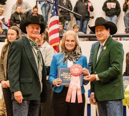 Edgewood High School senior Sydni Schley received an $8,000.00 scholarship after placing fourth in the Beef Superintendents Heifer Challenge at the Fort Worth Stock Show recently. The preliminary contest was a 50-1uestion timed test taken by 75 competitors. The second round required her to present a two-minute speech about why the breed of cattle she shows should be used in commercial beef operations. The EHS senior is a member of EHS FFA and Van Zandt County 4-H. Photo by Faith Caughron