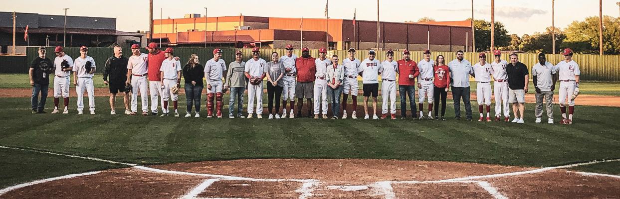 The Van Vandal baseball program recognized impactful teachers with a special pregame ceremony April 11. Players were introduced alongside the educators that inspire them before participating in a special first pitch ceremony. Photo by Liz Hinch