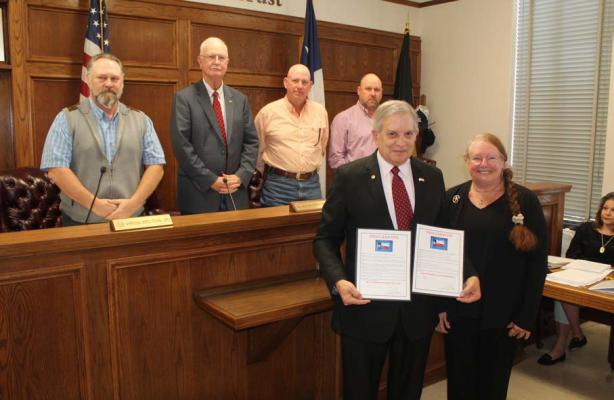 Two proclamations received unanimous approval March 15 during the regular meeting of the Van Zandt County Commissioners Court. The proclamations were in recognition of ‘The 175th Anniversary of VZC,’ and ‘Citizen of the Republic of Texas Elvira Engledow Day.’ Both days will be celebrated on Saturday, March 25. Photo by David Barber