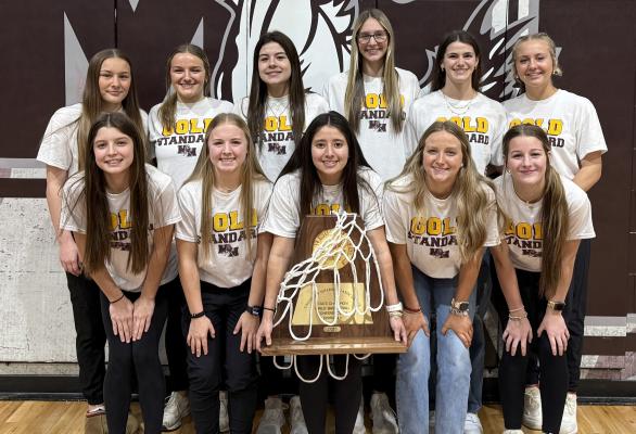 For the second year in a row, the Martins Mill Lady Mustangs earned the title of Class 2A, Division 2, State Basketball Champions with a 43-41 overtime win over Farwell in the state championship game played Feb. 27 in San Antonio. Team members included Eden Smith, Braleigh Whitus, Teely Salazar, Allison Vaughan, Ruthie Mein, Kami Crist, Giselle Martin, Brilen Butcher, McKenna Wise, and Kara Nixon. Courtesy photo
