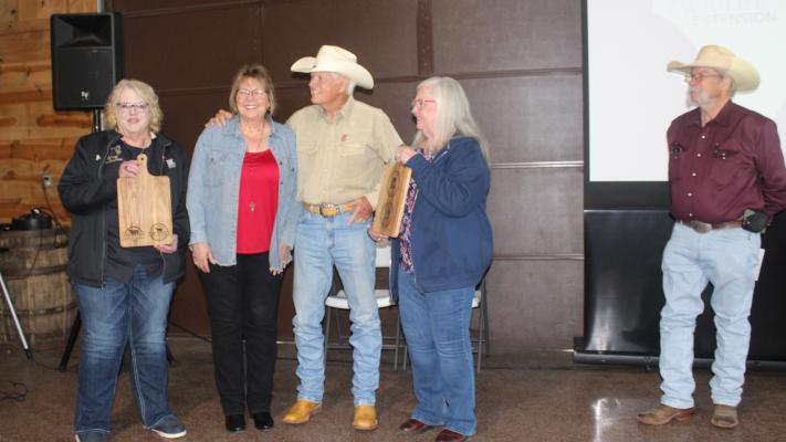 Lana and Ron Gabriel, second and third from left, the owners of the Gabriel Ranch in Grand Saline, received recognition from the Upper Sabine Cattlemen’s Conference May 2 for hosting the event. Photos by Susan Harris