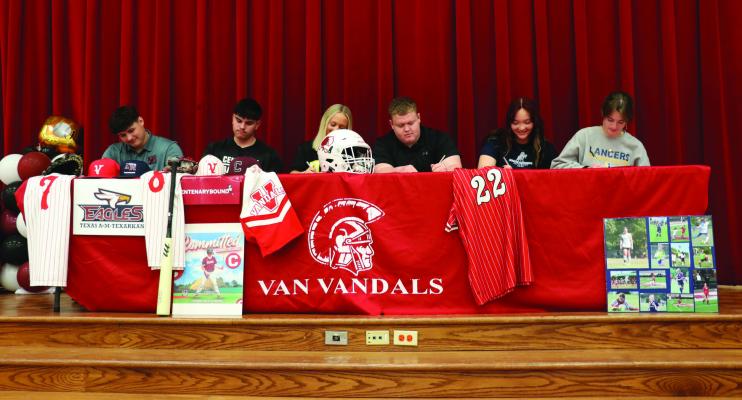 Several Van High School athletes signed their college letters of intent during a National Signing Day ceremony Feb. 4 at Van High School.
