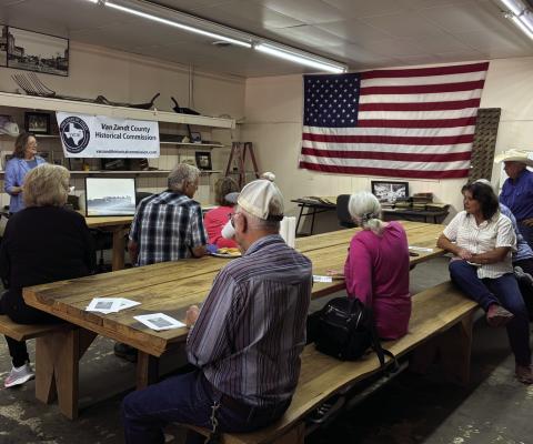 Sherrie Archer of the Van Zandt County Historical Commission spoke about the new Texas Short Line Railway Historical Marker during a dedication ceremony June 15 in Grand Saline. Courtesy photos