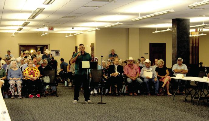 Van Zandt County Pct. 1 Commissioner and Saline Creek resident Mitch Curtis shared his opposition to the proposed Saline Creek Reservoir project Aug. 13 during a meeting of the Northeast Texas Regional Water Planning Group in Pittsburg. The board voted unanimously to deny the City of Canton’s water application permit. Photo by Susan Harris
