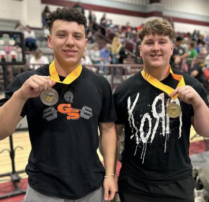Caleb Amaya and Alex Salazar will represent the Grand Saline athletic program at the Class 3A State Powerlifting Meet in Abilene March 24-25. Amaya finished second overall in the 220 lb. weight class at the Regional Meet in Arp March 10 while Salazar easily led the field in the 275 lb. weight class. Courtesy photo