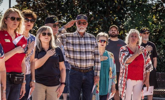 On a near perfect weather day, a reported record turnout was on hand Nov. 11 for the annual Veterans Day Ceremony at the Van Zandt County Veterans Memorial in Canton. Texas House District 2 State Representative Jill Dutton served as the guest speaker. Among those in attendance were a number of state, VZC, and city officials throughout VZC. Photo by Faith Caughron