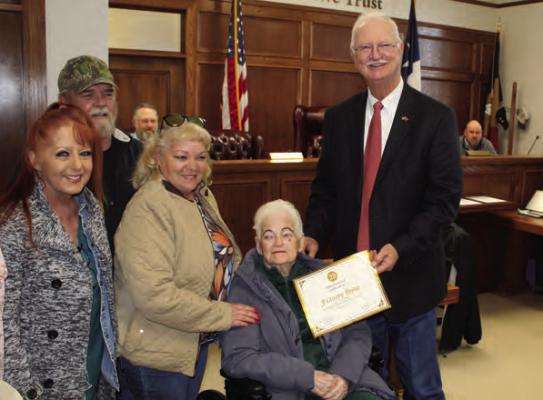 Frances Hyde was recognized during the March 27 regular meeting of the Van Zandt County Commissioners Court for her 28 years of service as a part-time VZC Pct. 2 Transfer Station employee. Photo by David Barber