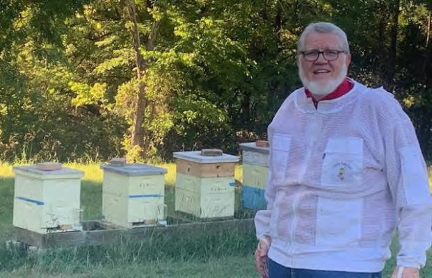 Ernie McCoulskey of Canton currently takes care of around 10 hives on his property. Each hive could have as many as 50,000 to 60,000 bees, especially during the springtime. Courtesy photo