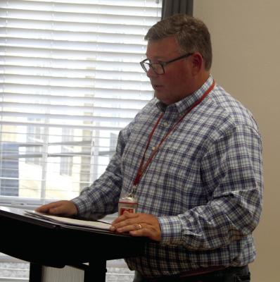 Van ISD Director of Business/Finance Danny Morrow presented the 2024-25 proposed tax rate July 29 during the regular monthly meeting of the Van School Board. The proposed tax rate was approved 4-0 by the trustees. Photo by David Barber