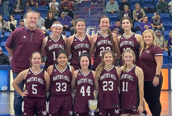 The Martins Mill Lady Mustangs went 4-0 at the Caprock Tournament in Lubbock last week, defeating Wildorado, Merkel, Sands and Panhandle. Jada Celsur was named Tournament MVP for her performance, while Mattie Burns, Kylee Lookabaugh and Libby Rogers were all named to the All-Tournament Team. Courtesy photo