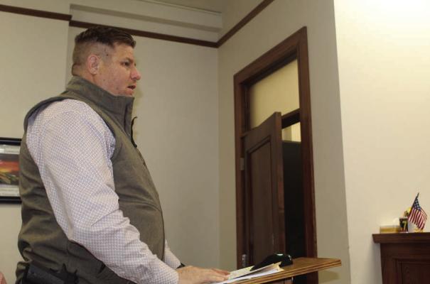 Van Zandt County Fire Marshal Kevin Palmer discussed a revised fire marshal fee schedule as well as a community education period regarding outside burning March 12 during the regular meeting of the VZC Commissioners Court. The commissioners’ court approved the revised fire marshal fee schedule unanimously. Photo by David Barber