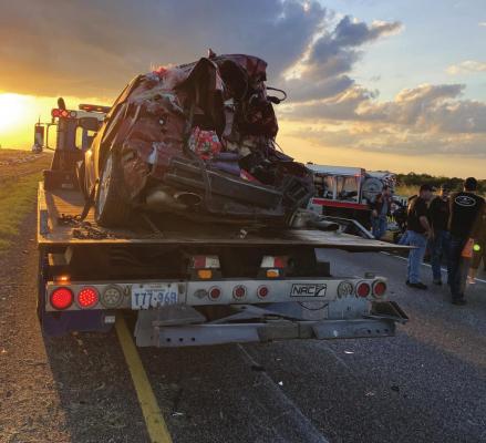 A three-vehicle accident on Interstate 20 resulted in nine people being transported to area hospitals with varying injuries Aug. 28. The Texas Department of Public Safety, Elmo Fire Department, College Mound Fire Department, Terrell Volunteer Fire Department and CareFlite were among those that responded to the accident. Photo courtesy of Elmo Fire Department FB page