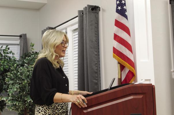 Van ISD Director of Curriculum/Accountability Karla Rainey presented her monthly curriculum report March 23 during the regular monthly meeting of the Van School Board. In her report Rainey discussed the OER (Open Education Resources) Transition Plan for Bluebonnet Learning which was later approved by the trustees. Photo by David Barber