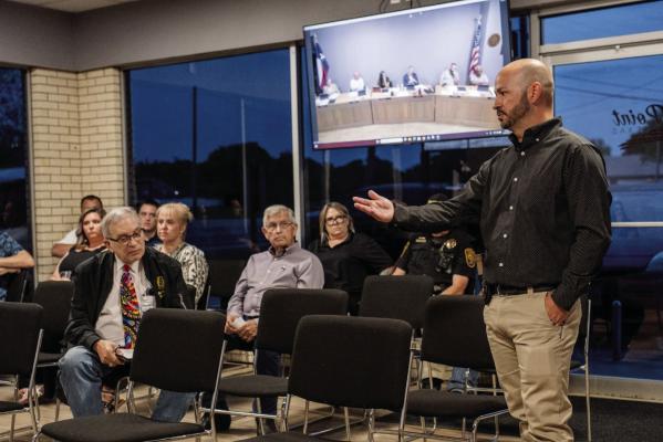 Wills Point Police Chief Aaron Long delivered a presentation centered on the department’s pursuit of grant funding during the April 14 city council meeting. The grant funding would go towards the construction of a new police department facility, replacing the current structure located on North 5th Street. Photo by Faith Caughron