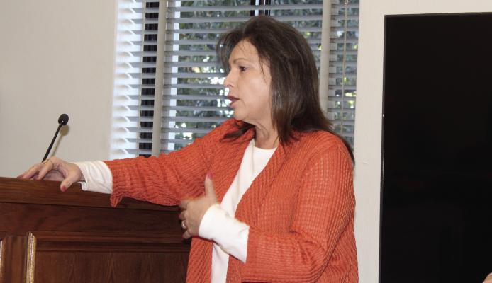 Van Zandt County Clerk Susan Strickland discussed an over 45-day travel reimbursement for VZC Clerk’s office employee Emilee Bell during the regular meeting of the VZC Commissioners Court Jan. 17. The request was approved unanimously by the commissioners’ court. Photo by David Barber