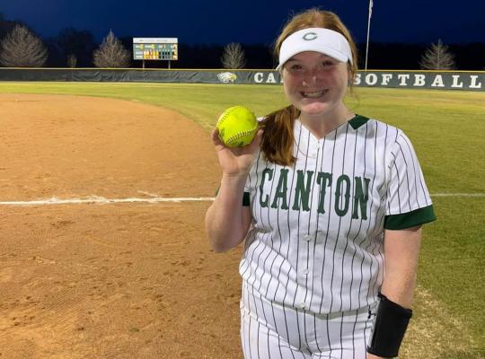 Grace Thompson played a key role both on the mound and at the plate against Paris on Monday night, allowing one earned run in a complete game effort while also going 2/4 with a double, a home run, 3 RBI and a run scored. Courtesy photo