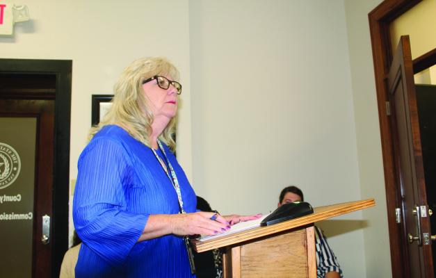 Van Zandt County Auditor Sandy Hill discussed the part-time administrative position for the Road and Bridge Fiscal Year 2024 budget during the regular meeting Oct. 11 of the VZC Commissioners Court. The position is a 24-hour per week position, according to Hill. Photo by David Barber