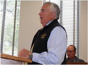 Van Zandt County Sheriff Joe Carter discussed acquiring an armored vehicle through a grant program April 26 during the regular meeting of the VZC Commissioners Court. The commissioners’ court approved the request from Carter. Photo by David Barber