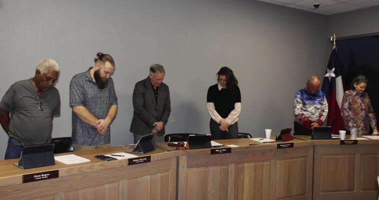 The regular monthly meeting of the Wills Point City Council Feb. 10 began with an invocation. The council members heard a report on the monthly budget during their open session. Following the closed executive session seeking legal advice regarding pending litigation, no action was taken by the council members. Photo by Susan Harris