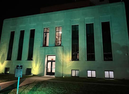 Van Zandt County participated in the National Association of Counties and the National Association of County Veteran Service Officers Operation Green Light, lighting the courthouse green from Nov. 7-13. NACo’s initiative was created with the intent of shining a light on the issues veterans face across the country and the resources available to veterans at the county, state and federal levels. Photo by Tiffany Hardy
