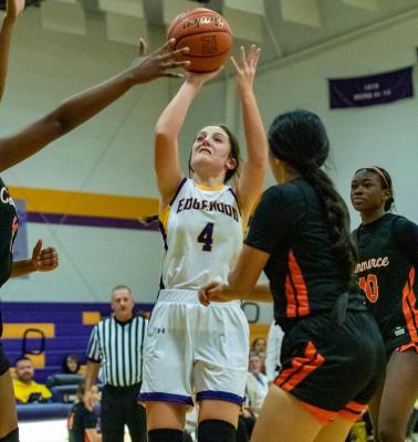 Brooklyn McPherson was one of nine different Edgewood players to hit the stat sheet with points in a district-opening 64-31 win over Commerce. Photo by Dusty Goodwin