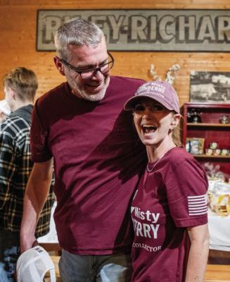 Van Zandt County Tax Assessor-Collector Misty Stanberry and her husband, Rusty, received the news that she had won another fouryear term in office March 5. Stanberry defeated two challengers and avoided a runoff election as she collected 59 percent of the vote. Photo by Faith Caughron