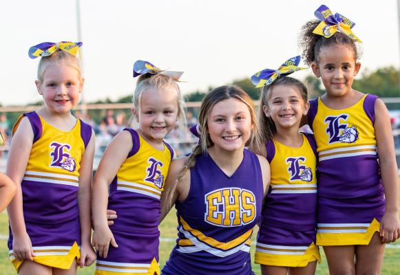Current and future Edgewood High School cheerleaders had plenty to celebrate Sept. 9 as the Bulldogs topped Scurry-Rosser 65-41. Photo by Dusty Goodwin