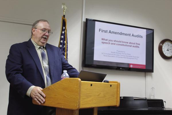 Texas Association of Counties (TAC) Law Enforcement &amp; Simulator Consultants Supervisor Thomas Kerss presented a program on First Amendment Audits Dec. 6 at the Van Zandt County/Sarah Norman Library’s Buchanon Room in Canton. A number of VZC and area law enforcement agencies and public officials were in attendance. Photo by David Barber