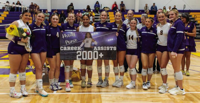 During ‘Senior Night’ recognition for the Edgewood volleyball team, Khrisy Prince was recognized for her outstanding individual accomplishment. Prince went over the 2,000 mark in career assists. Photo by Dusty Goodwin