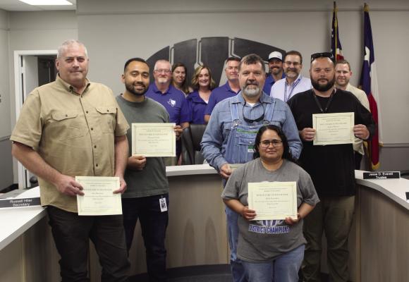 Wills Point ISD maintenance and grounds employees were recognized with ‘Certificates of Appreciation’ during the regular monthly meeting of the Wills Point School Board March 9. Photos by David Barber
