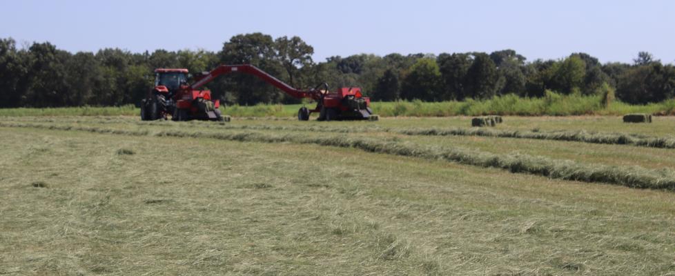 Stewart discusses hay operation during ag bus tour