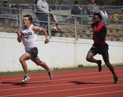 Travis Baber of Martins Mill won first place in the 100 Meter Dash March 20 at the Stan Sowers Relays in Eustace. Photo by Russell Slaton