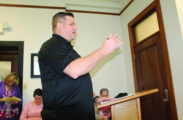 Van Zandt County Fire Marshal Kevin Palmer discussed the proposed new Salvage and Wrecking Yard Ordinance for VZC during the Sept. 10 regular meeting of the VZC Commissioners Court. Following Palmer’s presentation, the commissioners’ court unanimously approved the new ordinance. Photo by David Barber