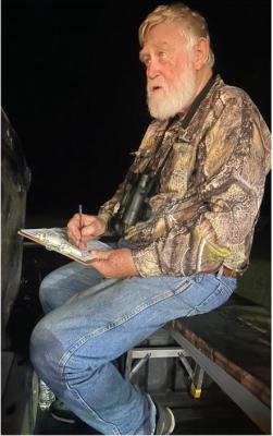 Larry Weishuhn aka ‘Mr. Whitetail,’ at work on a deer spotlight count. There are many ways to learn about the deer on your property and in this week’s column, Luke shares some tips from Mr. Whitetail. Photo by Luke Clayton