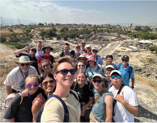 A group of 23 students and two teachers from LeTourneau University in Longview recently returned from a tour of Israel. They are shown during a tour of Beit She’an. Among the students in the tour group was Jillian Barber of Canton, second from left, front row. Courtesy photo
