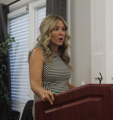 Van ISD Director of Curriculum and Accountability Karla Rainey presented the monthly curriculum director’s report to the Van School Board during the board’s regular monthly meeting Aug. 21. Photo by David Barber